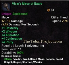 In-game tooltip for Vicar's Mace of Battle