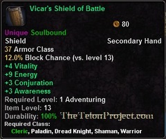 In-game tooltip for Vicar's Shield of Battle