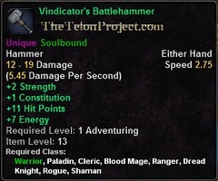 In-game tooltip for Vindicator's Battlehammer