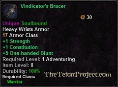 In-game tooltip for Vindicator's Bracer
