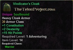 In-game tooltip for Vindicator's Cloak