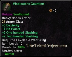 In-game tooltip for Vindicator's Gauntlets