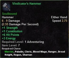 In-game tooltip for Vindicator's Hammer