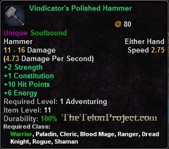 In-game tooltip for Vindicator's Polished Hammer
