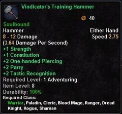 In-game tooltip for Vindicators Training Hammer