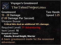 In-game tooltip for Voyager's Greatsword