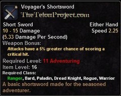 In-game tooltip for Voyager's Shortsword