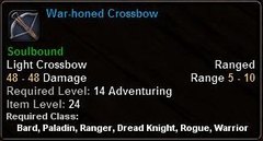 In-game tooltip for War-honed Crossbow