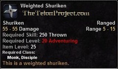 In-game tooltip for Weighted Shuriken
