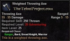 In-game tooltip for Weighted Throwing Axe