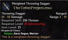 In-game tooltip for Weighted Throwing Dagger