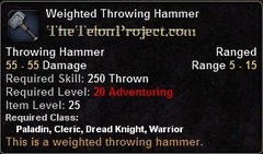 In-game tooltip for Weighted Throwing Hammer