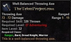 In-game tooltip for Well-Balanced Throwing Axe