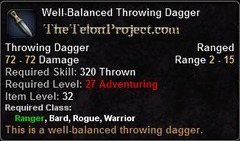 In-game tooltip for Well-Balanced Throwing Dagger