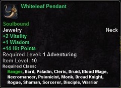 In-game tooltip for Whiteleaf Pendant