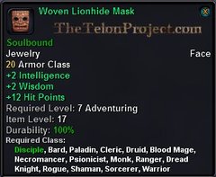 In-game tooltip for Woven Lionhide Mask