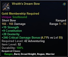 In-game tooltip for Wraith's Dream Bow
