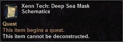 In-game tooltip for Xenn Tech: Deep Sea Mask Schematics