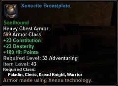 In-game tooltip for Xenocite Breastplate