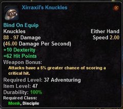 In-game tooltip for Xirraxil's Knuckles