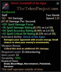 In-game tooltip for Yanvil, Greatstaff Of The Ages