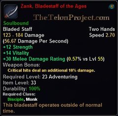 In-game tooltip for Zank, Bladestaff Of The Ages