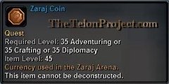In-game tooltip for Zaraj Coin