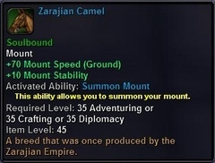 In-game tooltip for Zarajian Camel