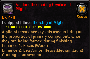In-game tooltip for Ancient Resonating Crystals of Might
