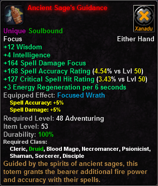 In-game tooltip for Ancient's Sage Guidance