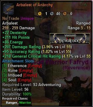 In-game tooltip for Arbalest of Anarchy