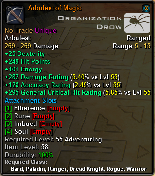In-game tooltip for Arbalest of Magic
