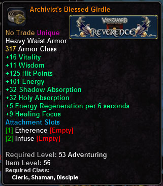 In-game tooltip for Archivist's Blessed Girdle