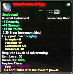 In-game tooltip for Ariezel's Horn of Rage