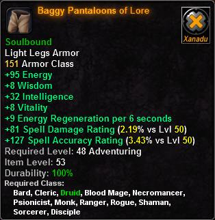 In-game tooltip for Baggy Pantaloons of Lore