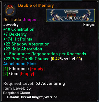 In-game tooltip for Bauble of Memory