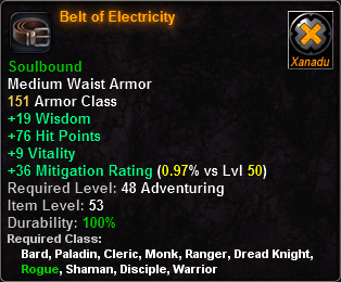 In-game tooltip for Belt of Electricity