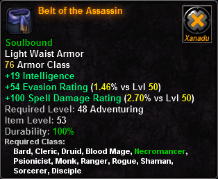 In-game tooltip for Belt of the Assassin