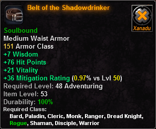 In-game tooltip for Belt of the Shadowdrinker