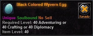 In-game tooltip for Black Colored Wyvern Egg