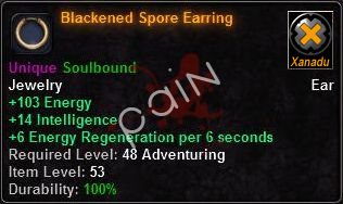 In-game tooltip for Blackened Spore Earring