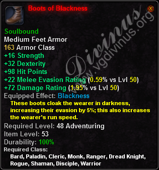 In-game tooltip for Boots of Blackness