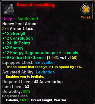 In-game tooltip for Boots of Icewalking