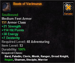 In-game tooltip for Boots of Varimurus