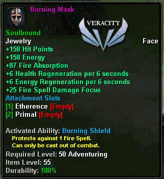 In-game tooltip for Burning Mask