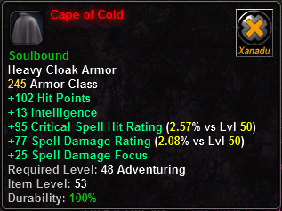 In-game tooltip for Cape of Cold