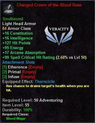 In-game tooltip for Charged Crown of the Blood Rose
