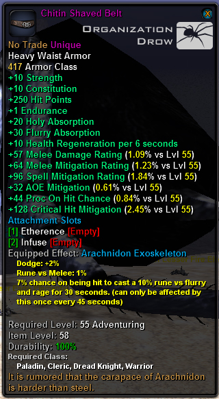 In-game tooltip for Chitin Shaved Belt