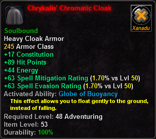 In-game tooltip for Chrykalis' Chromatic Cloak