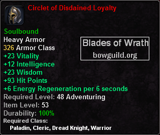 In-game tooltip for Circlet of Disdained Loyalty